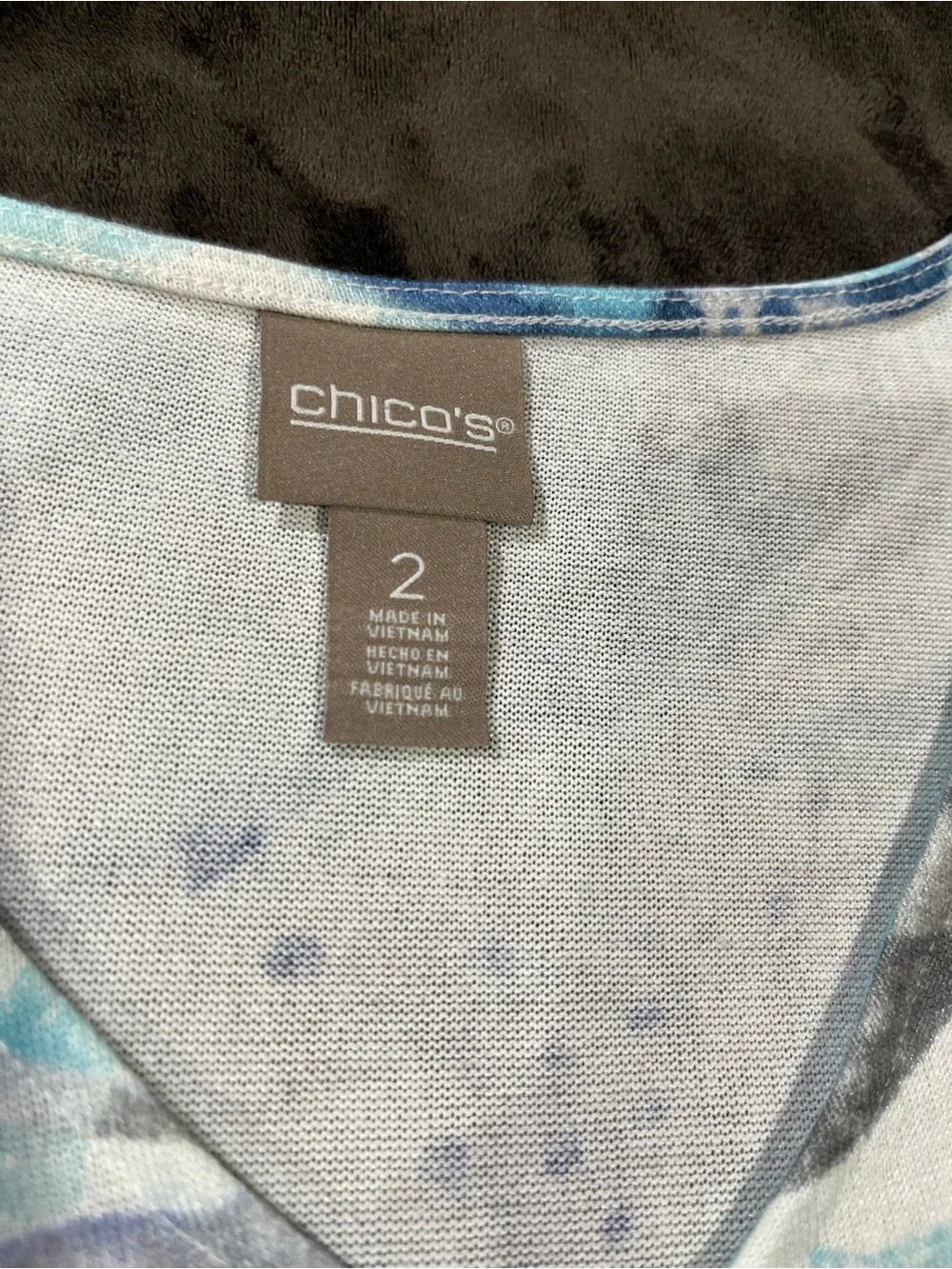 NWT Chicos Women’s CoziSoft Size 2 Large V-Neck Floral Abstract Blue Purple Top - Picture 11 of 14